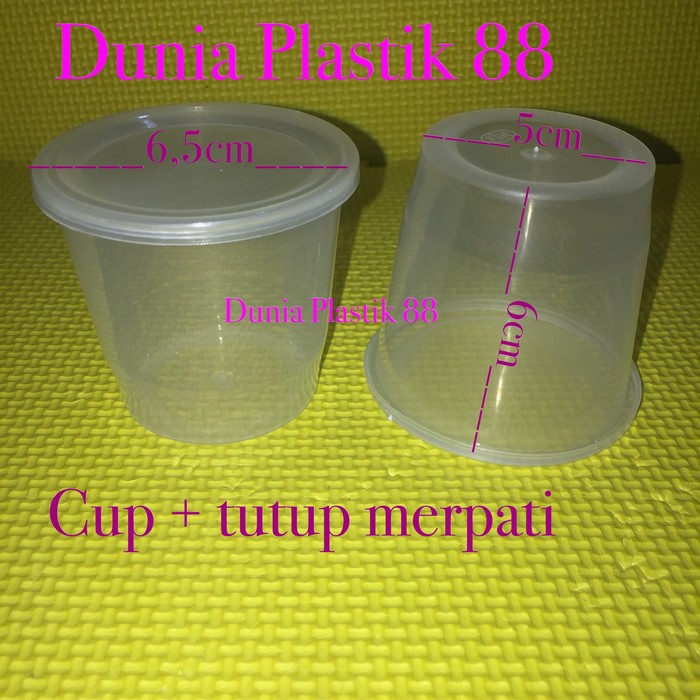 25Pc Cup + Tutup Gelas Plastik Puding Selai Rujak Kecil Mini Merpati