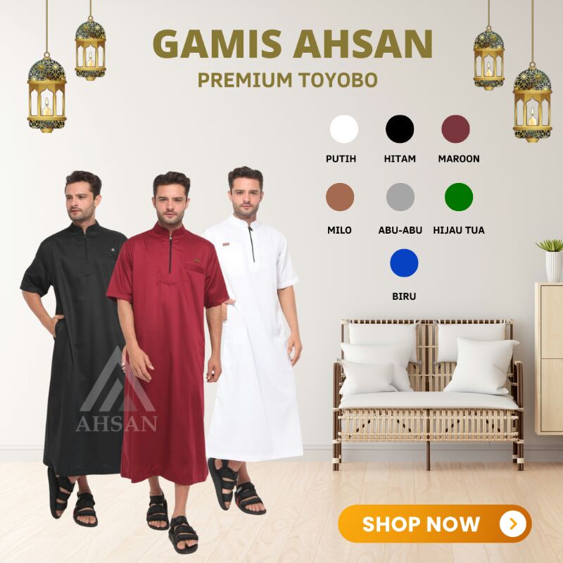 Jubah Pria Dewasa Premium AHSAN Gamis Pria Harian Gamis Muslim - Katun Toyobo