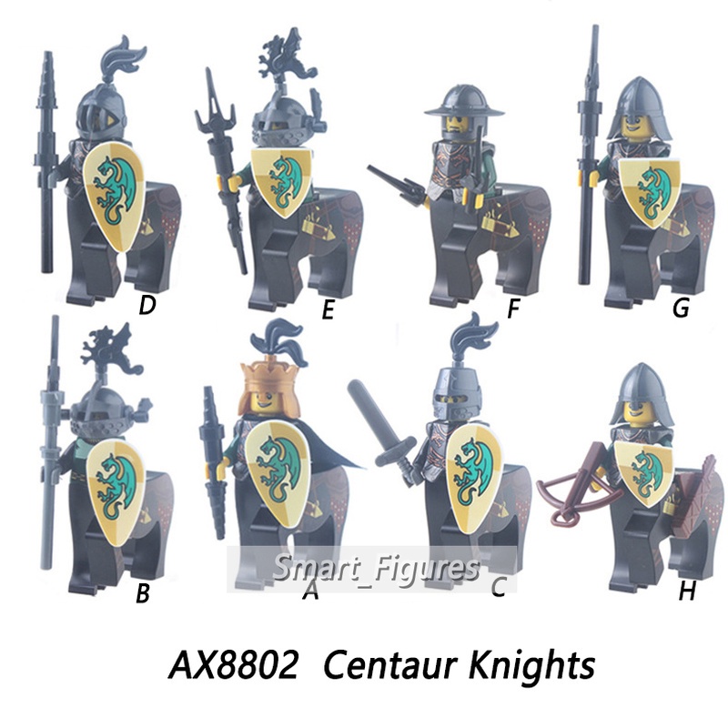 Mainan Action Figure Kastil Kastil Kastil Minifigures Green Dragon Centaur Knights AX8802 Untuk Koleksi