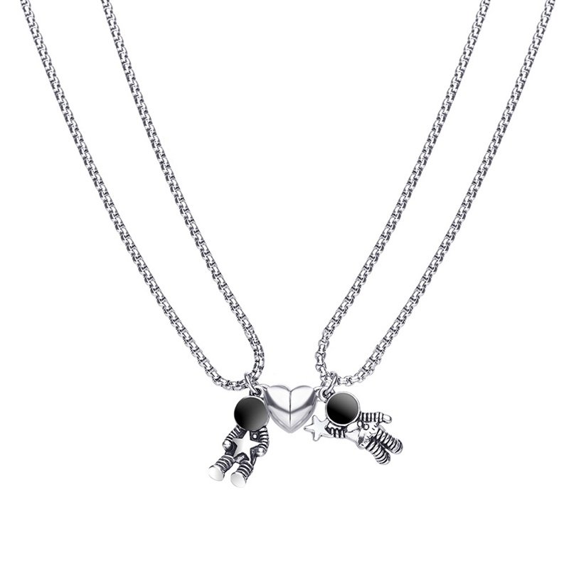 2pcs / Set Kalung Pasangan Dengan Magnet Bentuk Hati