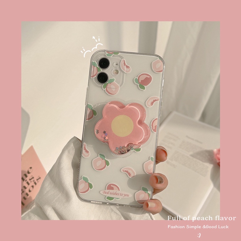 IPHONE Iphone7 8 PLUS X XR XS 11 12 13 14 MINI PRO MAX SE 3D Peach Flowers Casing TPU Lembut Transparan