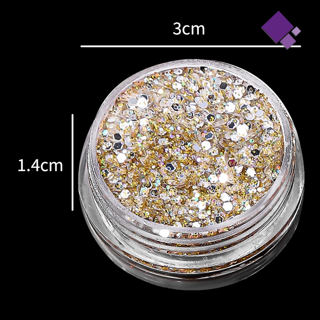 Naiveblue Bubuk Glitter Sequin Berlian Imitasi Ukuran Campur Untuk Dekorasi Nail Art DIY