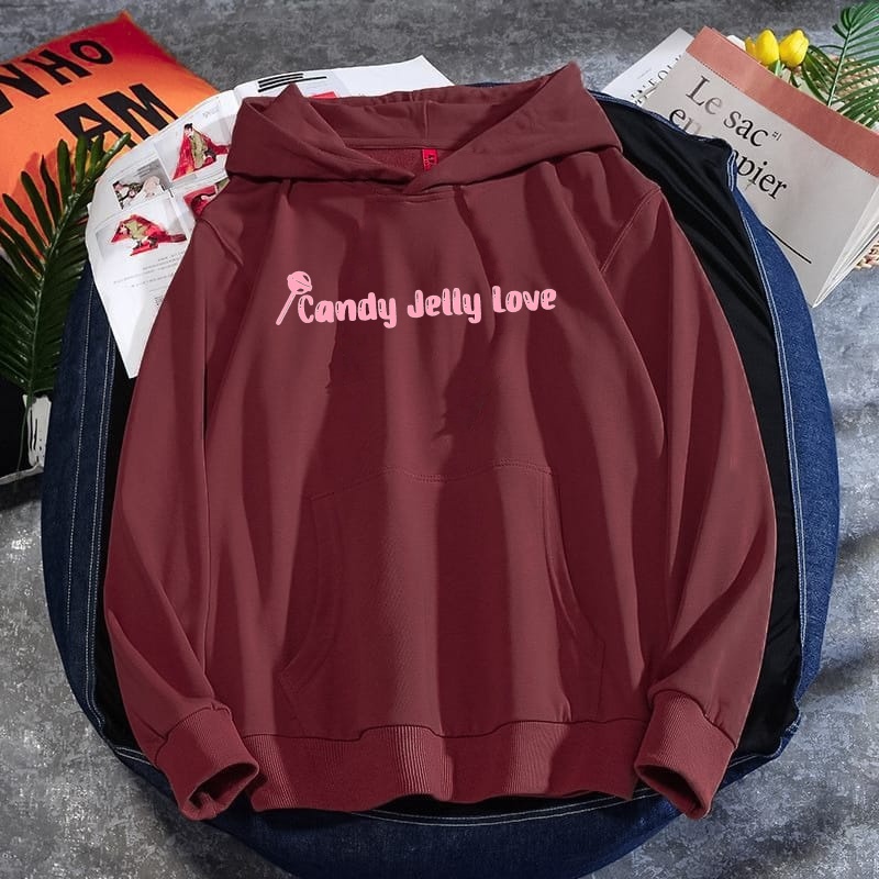 Candy Jelly Love Hoodie Wanita Kekinian Motif Lettering