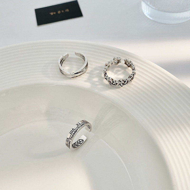 Papaozhu 3 Pcs Retro Angka Romawi Cincin Unisex Vintage Perak Rings Set Untuk Wanita Pria Adjustable Minimalis Cincin Terbuka Berakhir Jari Manset Perhiasan