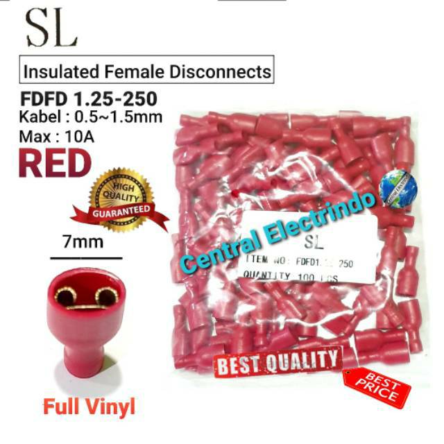 Skun Kabel Insulated Female Disconnects Full Vinyl FDFD 1.25-250 Kabel 0.5~1.5mm SL.