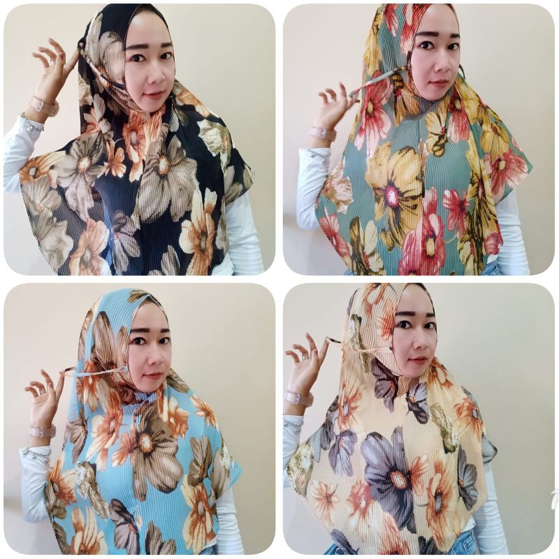 bergo plisket motif bunga