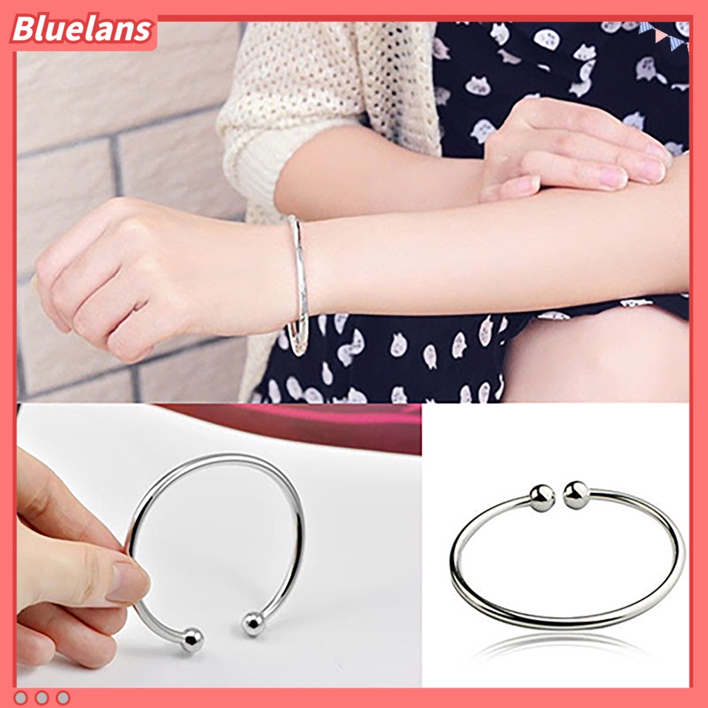 Bluelans Women Silver Plated Open Hand Cuff Bracelet Simple Beads Bangle