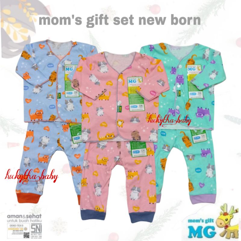 3Pcs Setelan MOM'S GIFT Panjang Buka Kaki  - Setelan Bayi New Born SNI / Set Baju bayi baru lahir