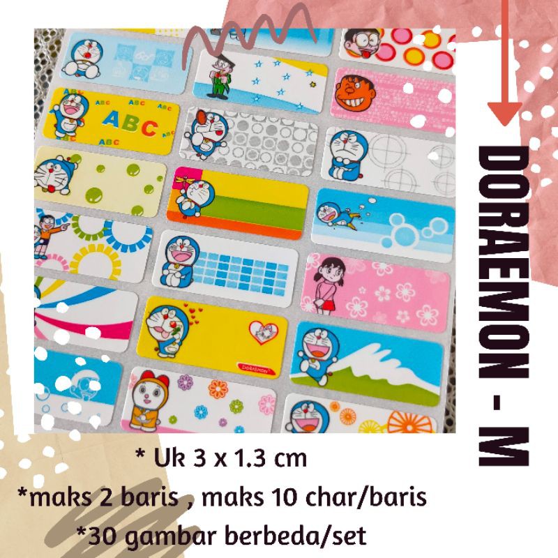 

STICKER LABEL NAMA ANTI AIR - MOTIF DORAEMON / WATERPROOF NAME STICKER