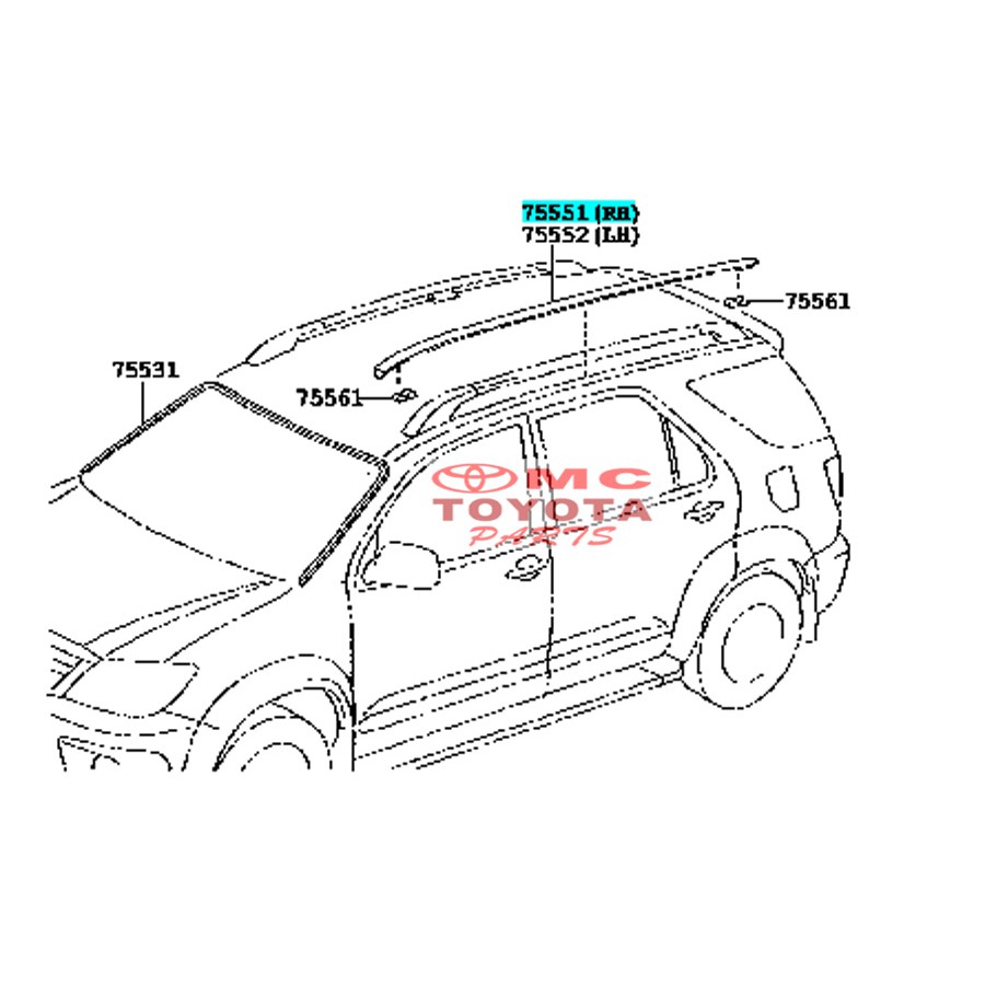 Moulding Roof Karet Atap Kiri Fortuner 75551-0K061