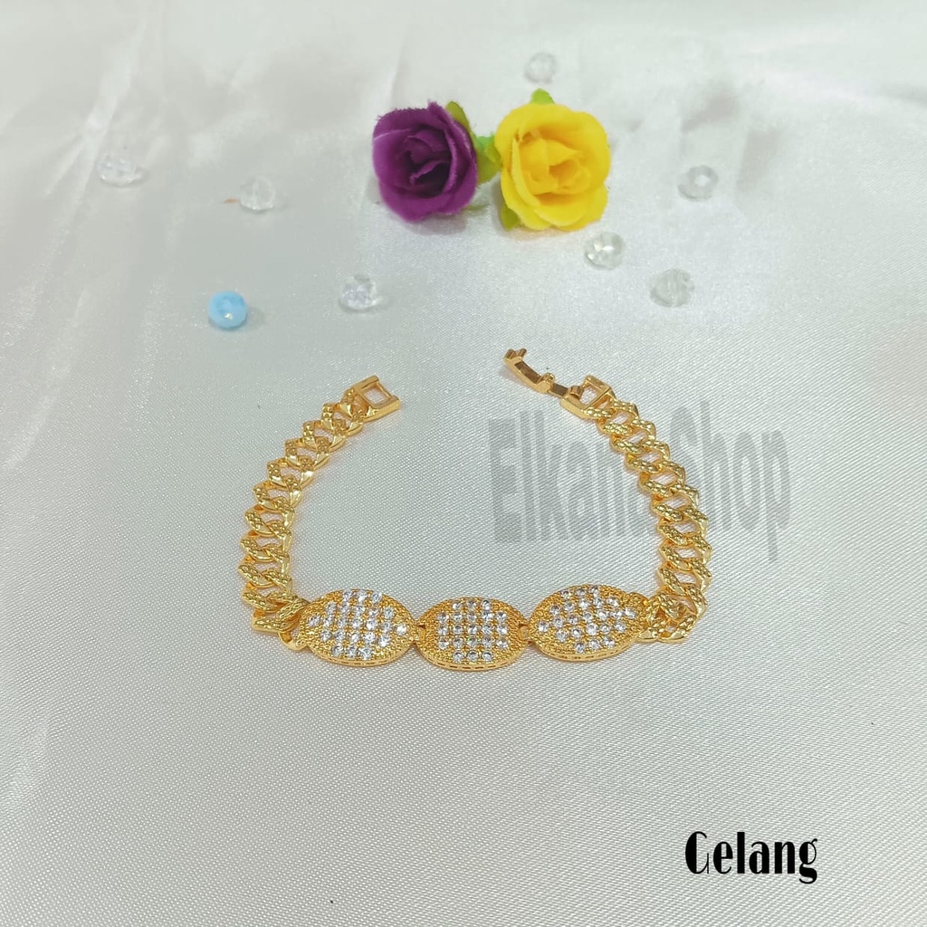 SET GELANG RANTAI OVAL 3 AG2090 ZIRCON TERMANIS RANTAI SUPER BERKELAS PERHIASAN ANTI KARAT&amp;ANTI LUNTUR