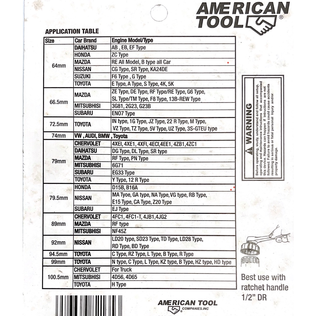 American Tool 72.5 mm oil filter wrench bowl type kunci filter oli mangkok untuk TOYOTA INNOVA baru