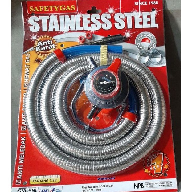 Winn Gas  , W 900 , Win Gas , Selang + regulator Safety stainless steel 1.8 Meter