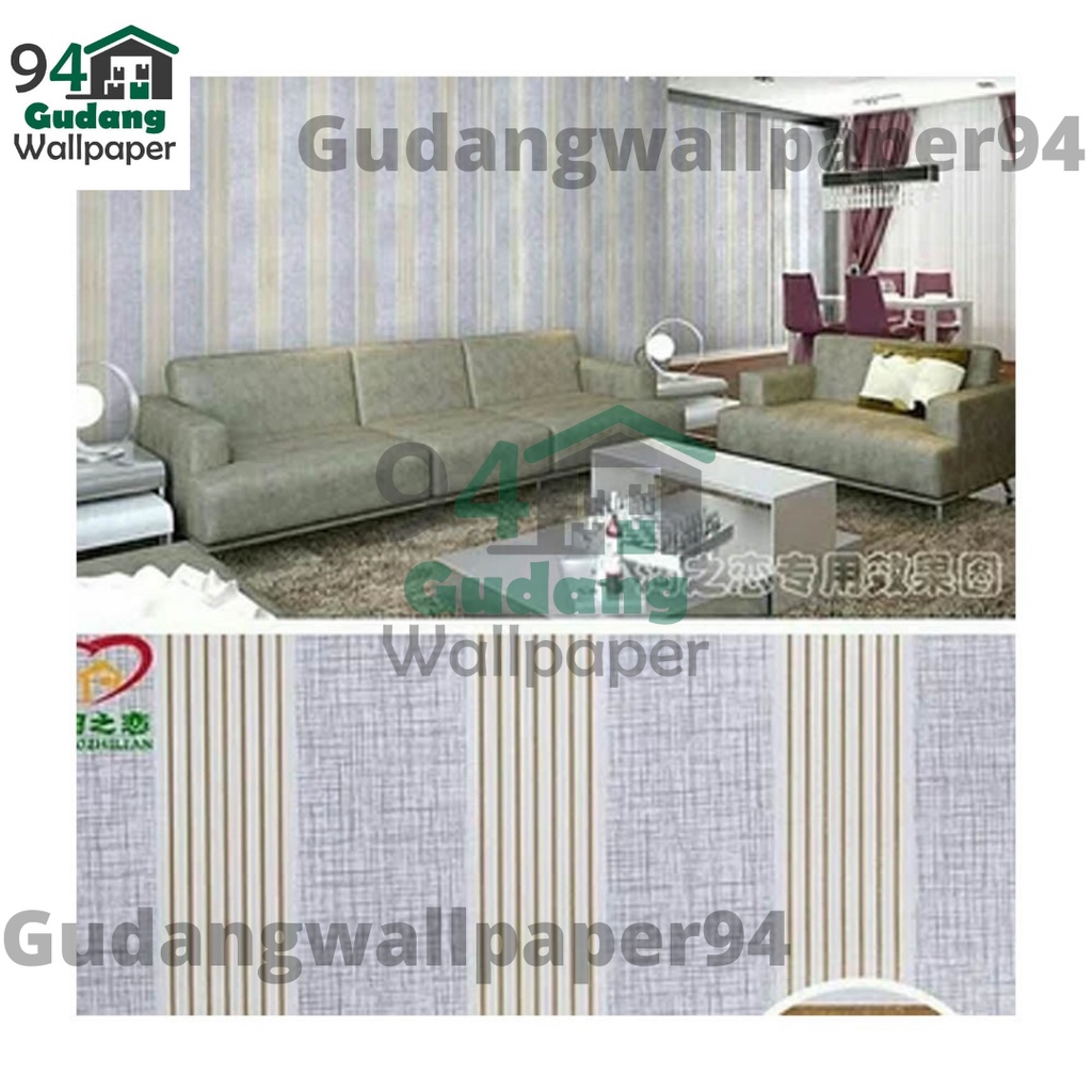 Gudang Wallpaper Sticker Dinding kamar Anti Air Murah Dan Terbaik Motif Salur Abu Emas