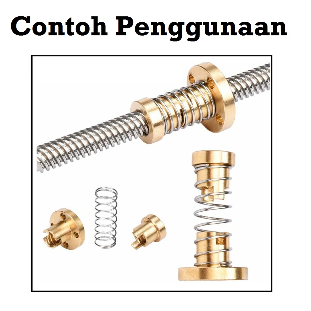 [HAEBOT] Spring T Nut TNut T8 Lead Screw 8mm Leadscrew 8 Pitch 2mm CNC Anti Backslash Trapezoidal Loaded Ulir Mekanik Brass