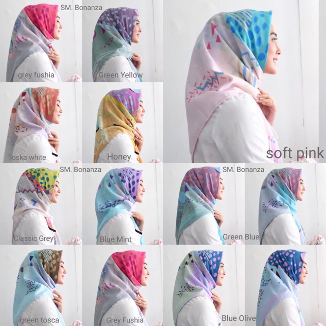 HIJAB SEGI EMPAT MOTIF BONANZA WARNA PASTEL