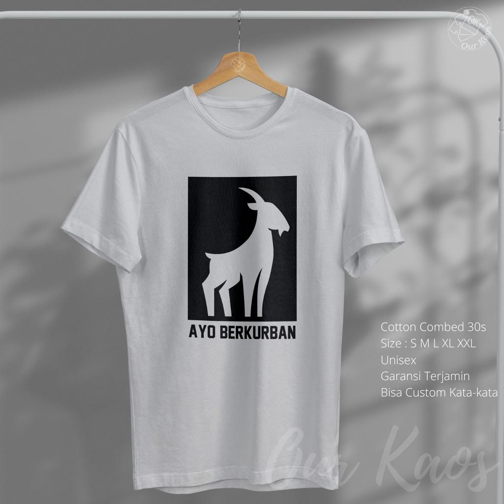 Kaos Pria Distro Tema Idul Adha Dewasa Lengan Pendek Kata Kata Tulisan Ayo Berkurban Gambar Kambing 
