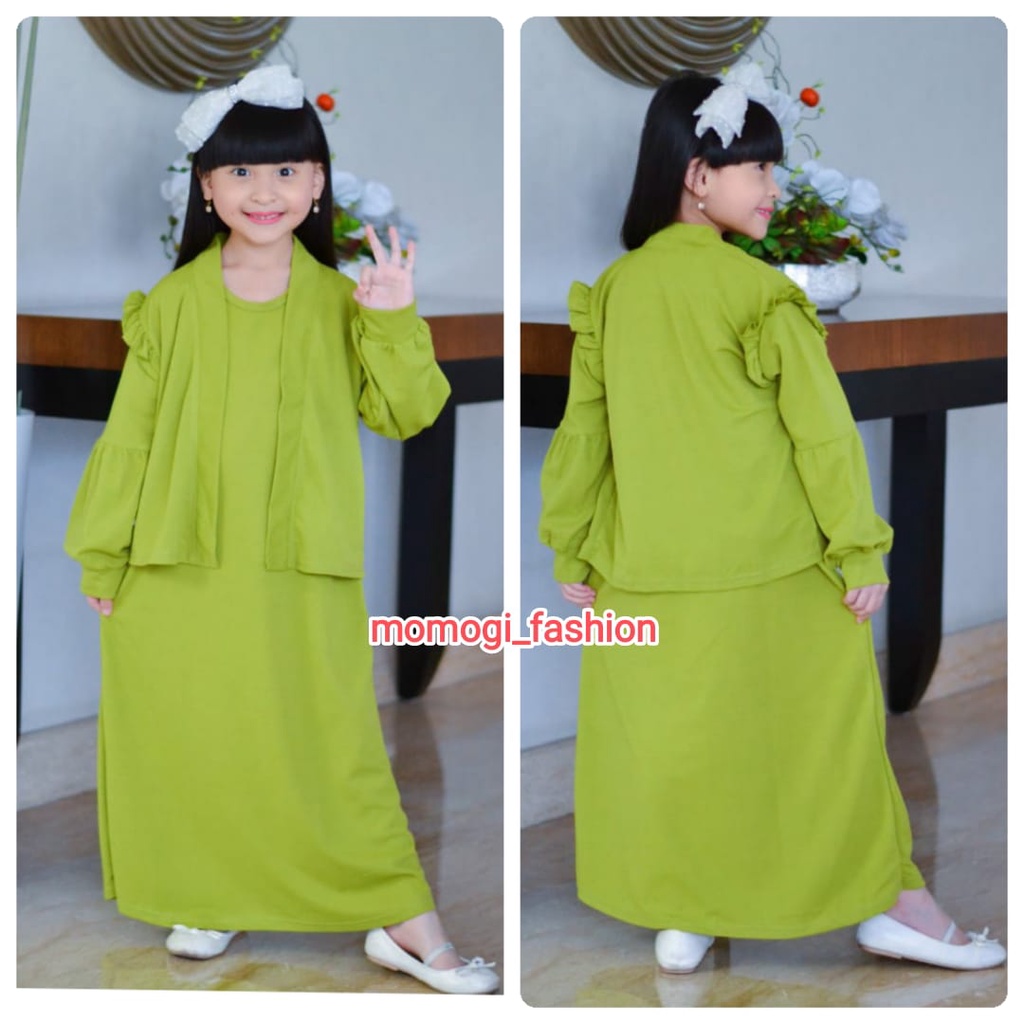 MOMOGI- SET GAMIS ANAK BASIC CARDIGAN PUFFY ( 2 IN 1 ) / Usia 5th-10th