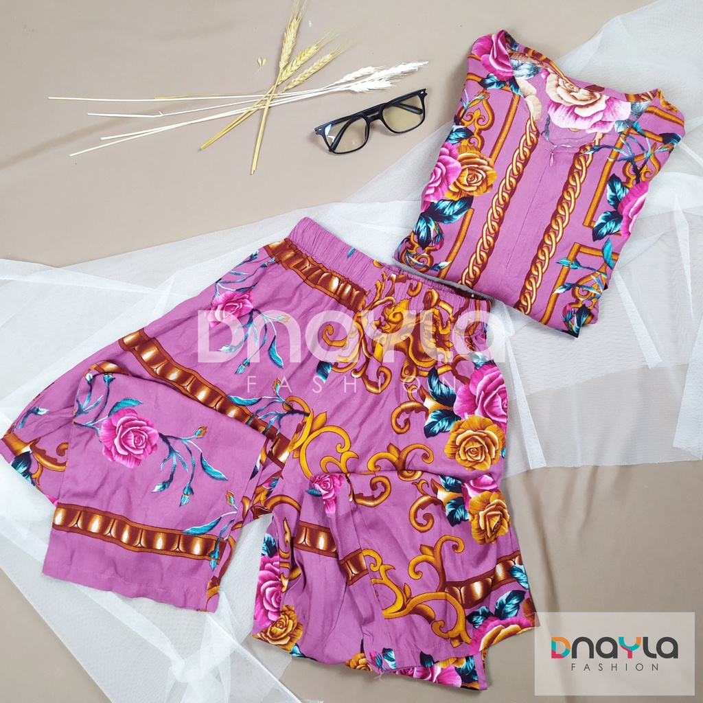 One Set Rempel Resleting Tali Serut / Setelan Celana Panjang / Setelan Baju Wanita Motif Bunga