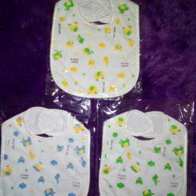 3 pcs Slabber Celemek  Alas Makan Bayi model perekat PUTIH MOTIF