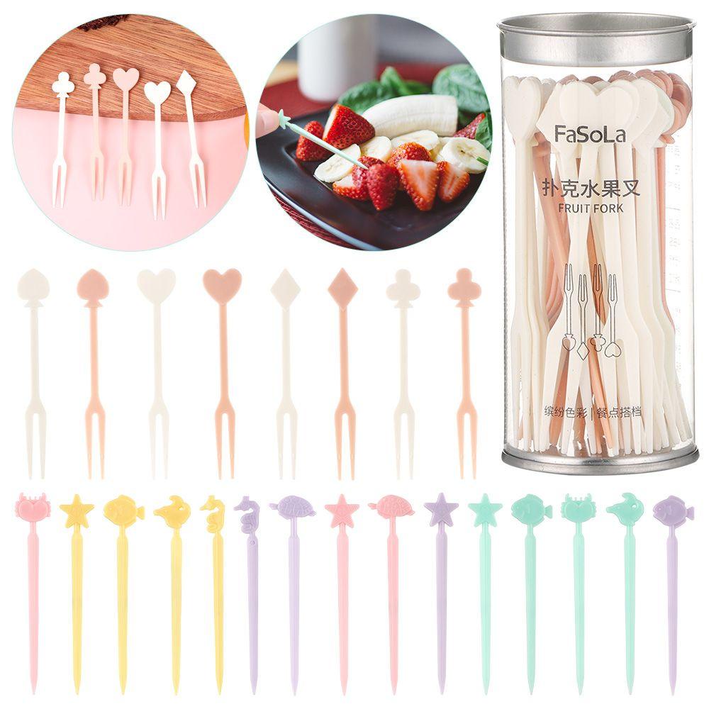 Solighter 20/36pcs Garpu Reusable Kartun Peralatan Makan Buah Kue Dessert Stick