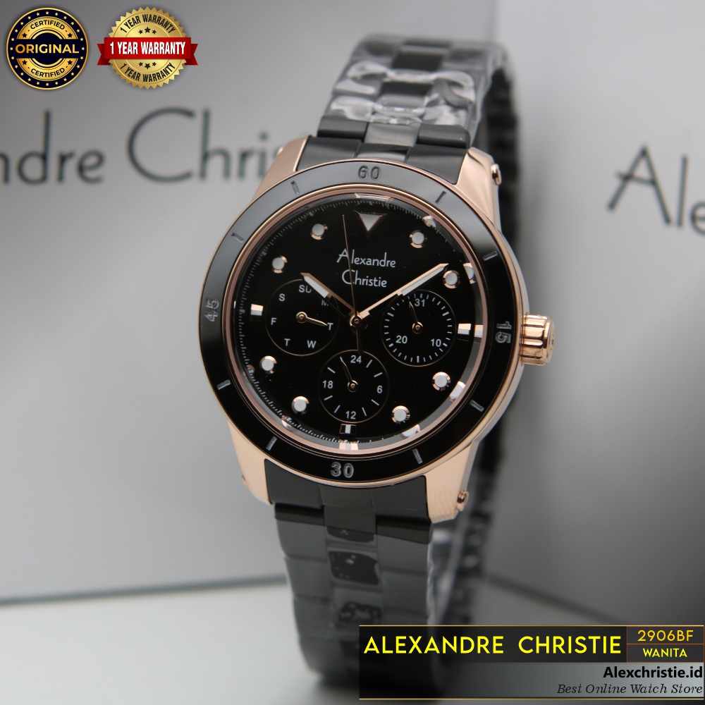 New 2021 Jam Alexander Christie Wanita 2906BF Black Rosegold Original - Cantik Mewah Elegan