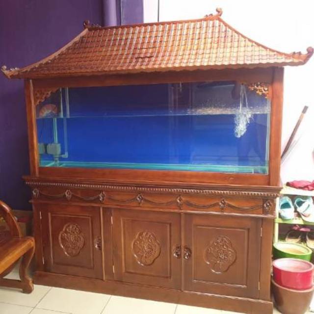Meja aquarium jati ukir Jepara