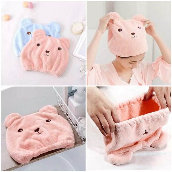 Microfiber Quick Dry Hair Towel Cute Bear Handuk Keramas Rambut Topi