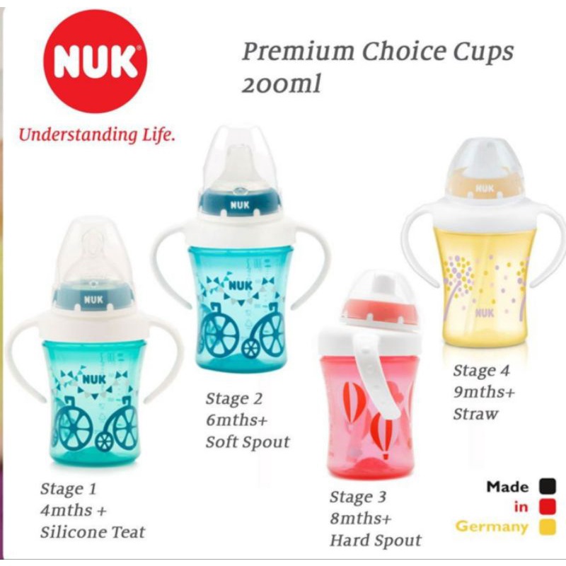 NUK Premium Choice Cup With Extra Soft Spout 6m+ 200ml dengan Training Sippy Cup Handle