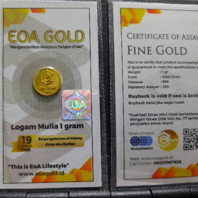 EOA GOLD ukuran 1 gram  , 2 gram  , 5 gram