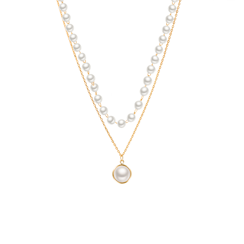 Women Fashion Retro Pearl Metal Korean Style Lock Necklace Multilayer Pendant Gold Chain Choker Jewelry Accessories