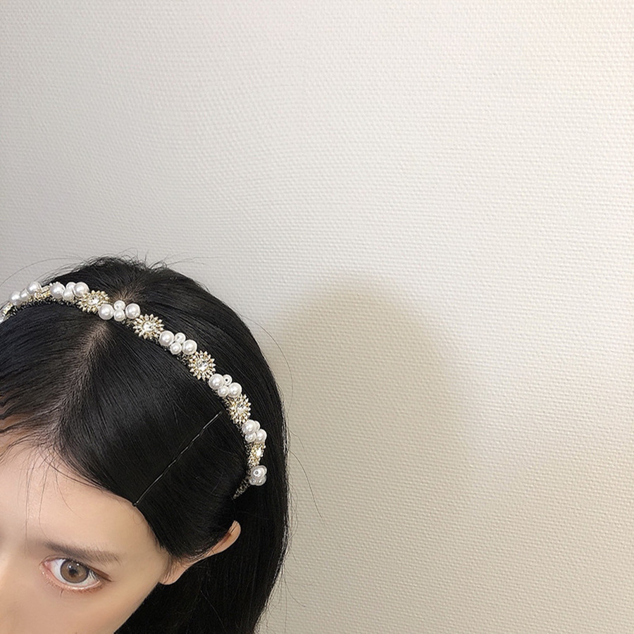 Korean Pearl Rhinestone Headband Ladies Flower Retro Crystal  Hair Band Fashion Hair Accessories