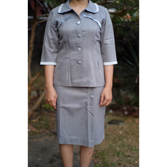 Preloved one set baju rok kantor/kerja abu abu