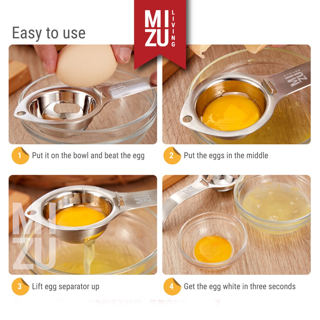 MIZU KIMI 3Seconds Egg Yolk Separator Pemisah Kuning Putih Telur Stainless Steel