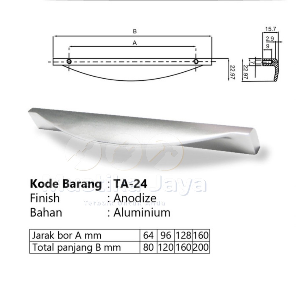 Handle Tarikan Lemari Laci Stainless Alumunium Huben TA 24 Murah