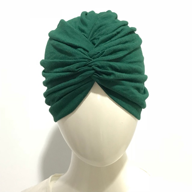 Turban Polos QQinian Wanita Dewasa Hijab Instan Instant Warna Hijau Botol Tua Grosir