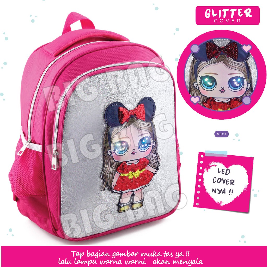 PTS - Tas Anak Wanita LOL SURPRISE - Ransel Glitter LED - UKURAN SD - Tas Sequin Kids Backpack Murah