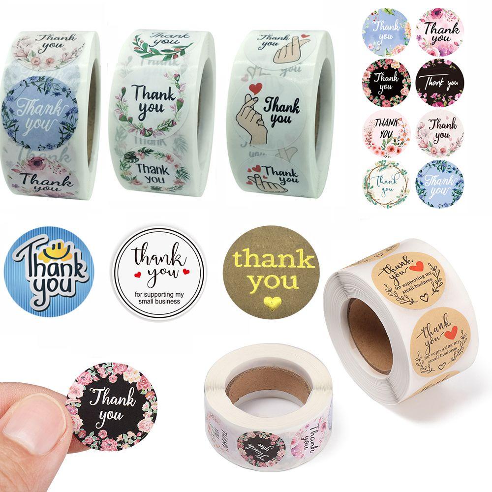 Populer 500Pcs/Roll Terima Kasih Wedding Decor Hadiah Kemasan DIY label Bulat Self Adhesive