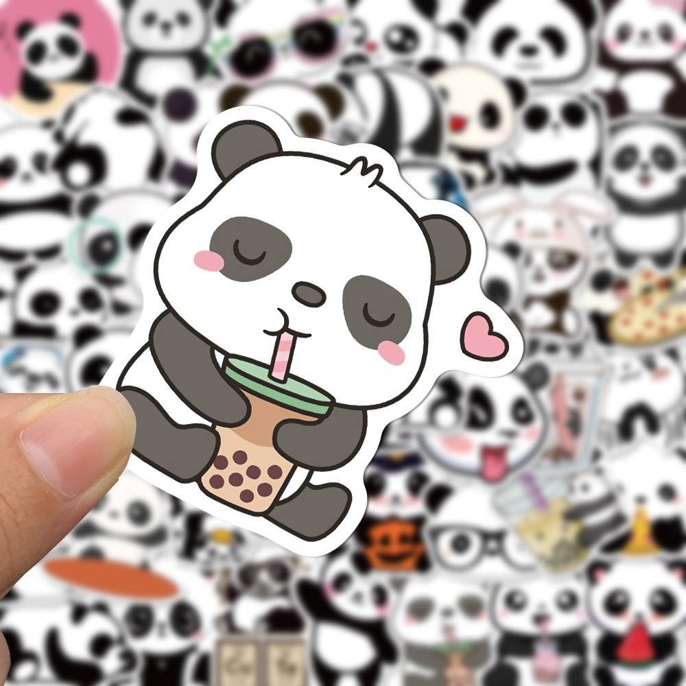 50pcs Stiker Motif Kartun Panda Anti Air Untuk Dekorasi Laptop / Mainan Anak