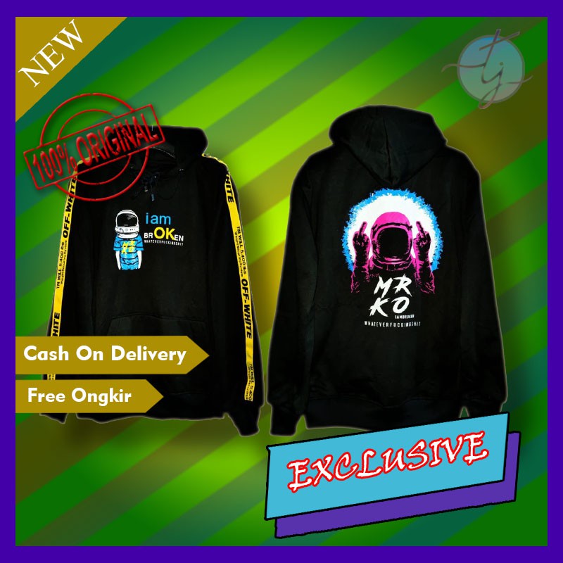 JAKET HOODIE BLOOD - JAKET HOODIE OFF WHITE MR.KO - JAKET MOTIF 3D