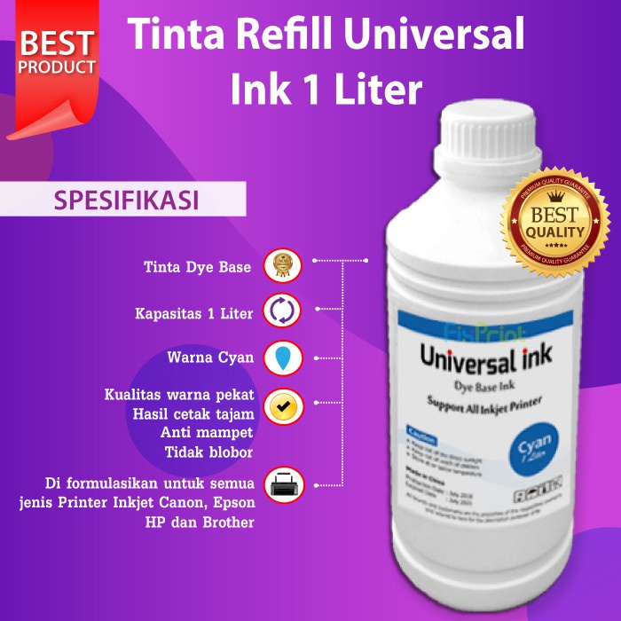 Tinta Epson 1 Liter Refill 001 003 Black Cyan Magenta Yellow Printer L3110 L3150 L3156 L5190 L6190