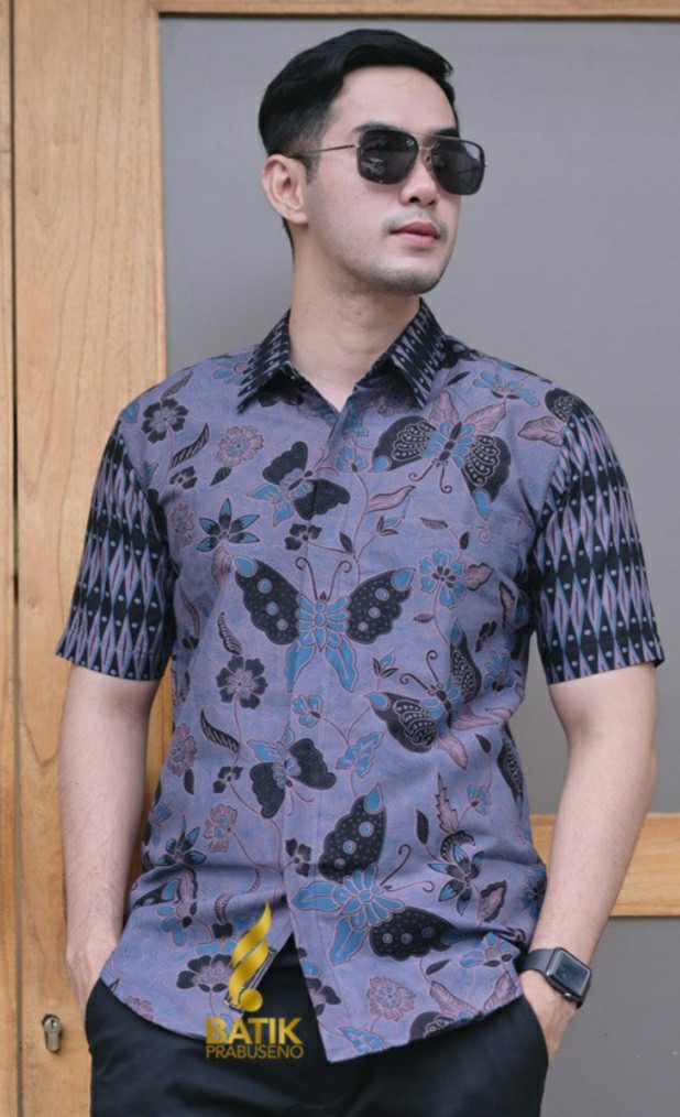 Prawira Teja Pendek Kemeja Batik Pria Lengan Slimfit Katun Printing Hem Baju Seragam Kantor Modern