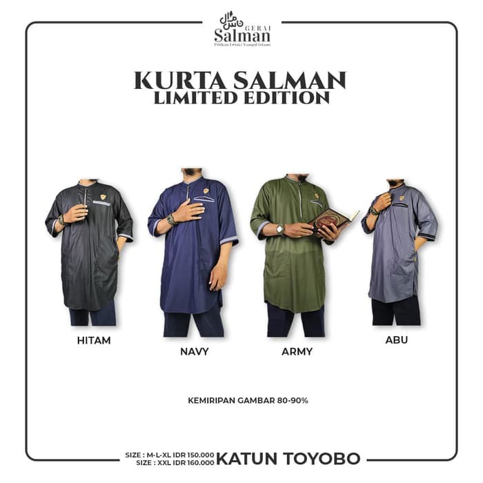Baju Koko Kurta Pria Salman Model Zipper Bahan Toyobo
