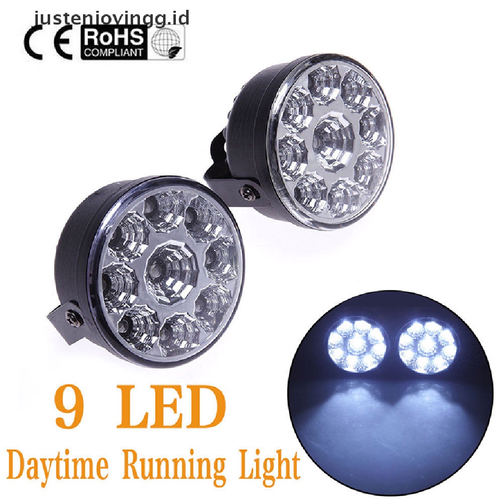 2pcs Lampu Kabut Depan Mobil DRL 9 Led Bentuk Bulat Warna Putih