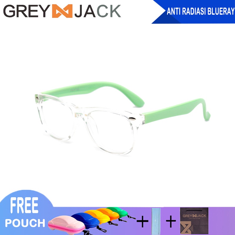 Grey Jack Kacamata Anak Antiradiasi Blueray Kotak Transparan Fashion Anak Perempuan dan Laki-laki New 802-T-green T