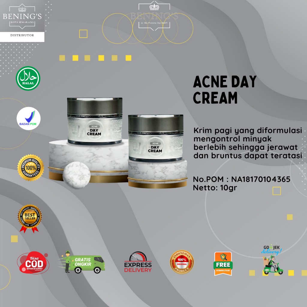 Acne Day Cream Krim Benings Indonesia Skincare by Dokter Oky Ukuran 10 gr - Bebas Acne 2-3 Minggu