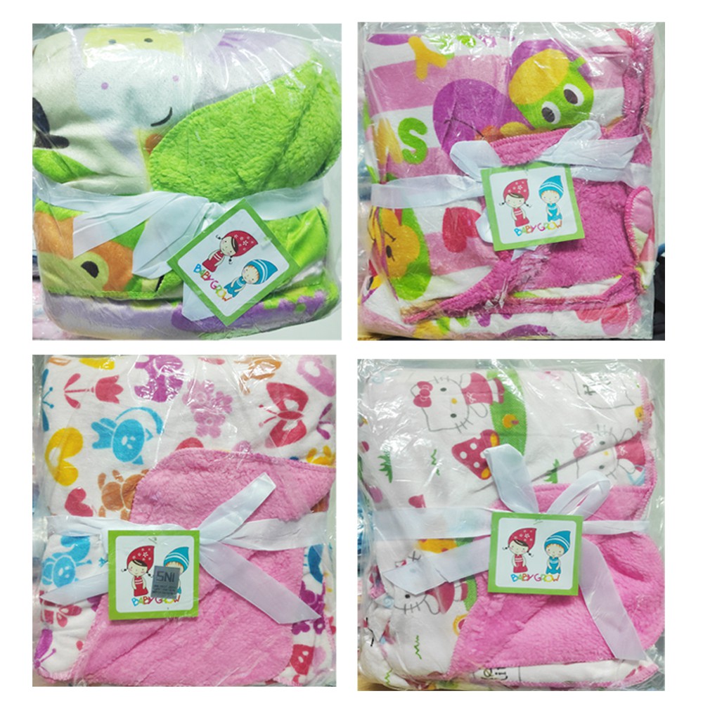 Selimut Bayi Baby Grow Girl Double Fleece 76cm x 102cm motif random Original