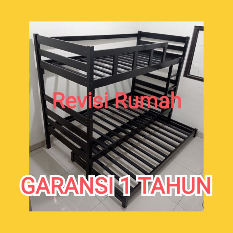 Tempat Tidur Susun dan Sorong / Ranjang Tingkat dan Sorong / Ranjang Susun Kayu uk 90