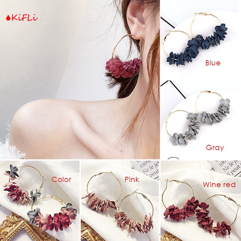 Anting korea Temperament, Women's Fabric Flower Flash, Anting Panjang