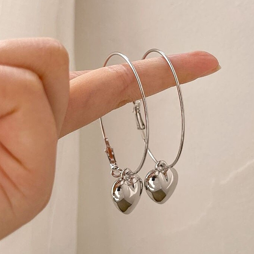Hu Hu Hu Hu Hu Alat Bantu Pasang Kacamata♡ 1 Pasang Anting Hoop Liontin Hati Bulat Model Menjuntai Untuk Prom